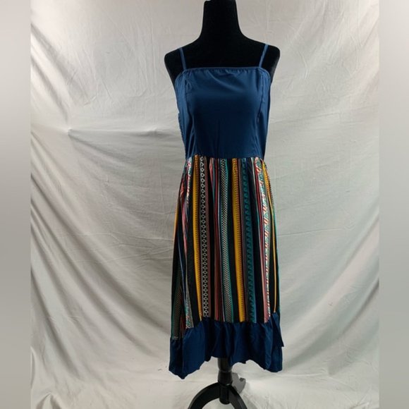 Blue Print Ruffle Hem High Low Dress - Picture 6 of 6